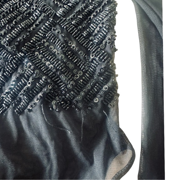 State of Claude Montana black beaded and mesh long sleeve bodysuit - Picture 3 of 9